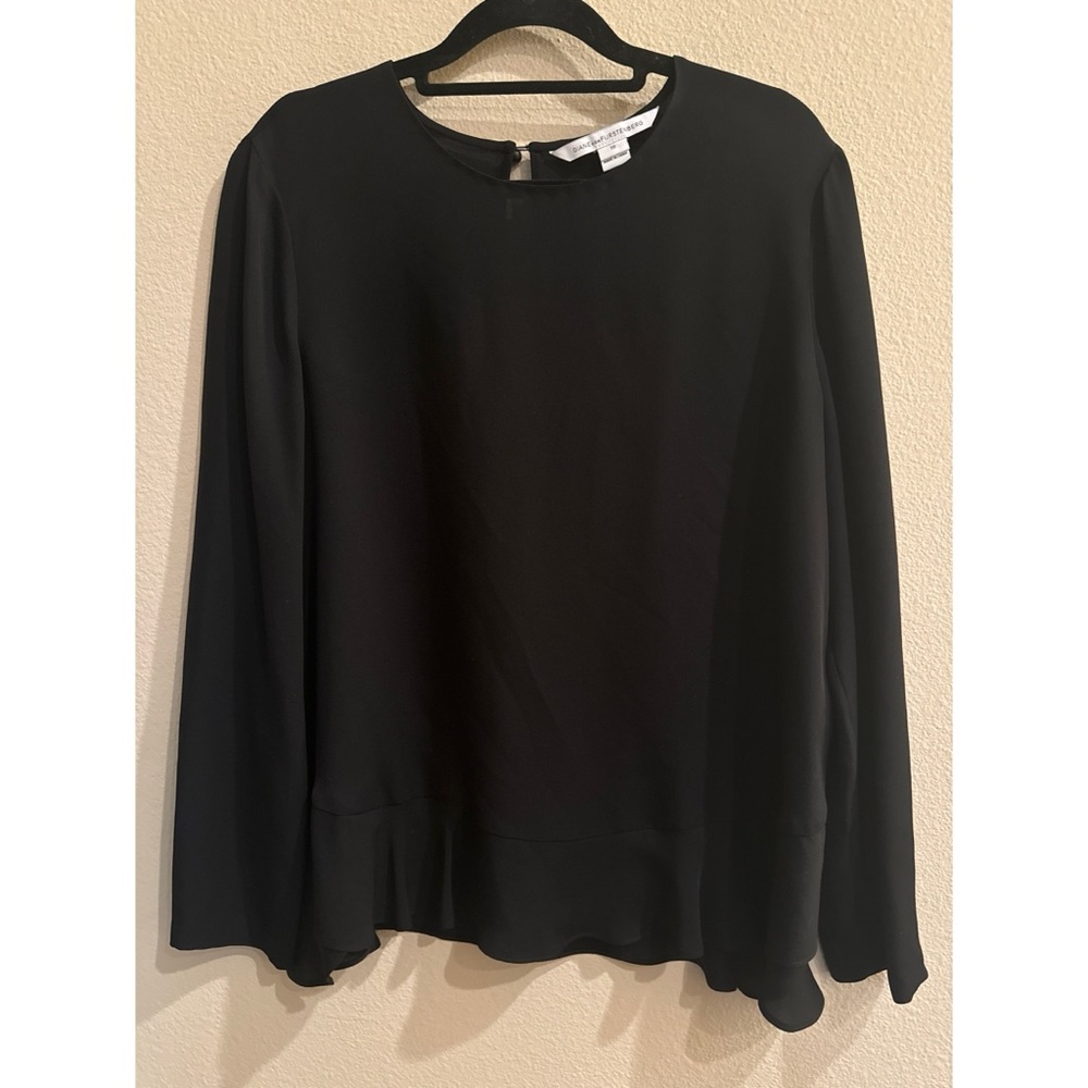 Diane‎ Von Furstenberg 100% Black Silk Draped Long Sleeve Size 10